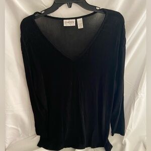 Chico’s Travelers Women’s Classic Black Blouse Large Slinky Comfort Office